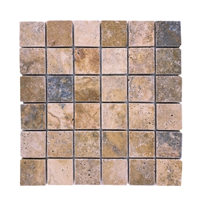 2"X2" Scabos Travertine Tumbled Mosaic 2"X2" Scabos Travertine Tumbled Mosaic