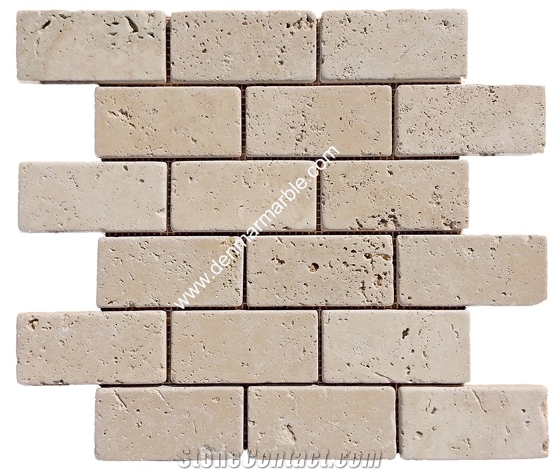 2"X4" Brick Classic Travertine Tumbled Mosaic