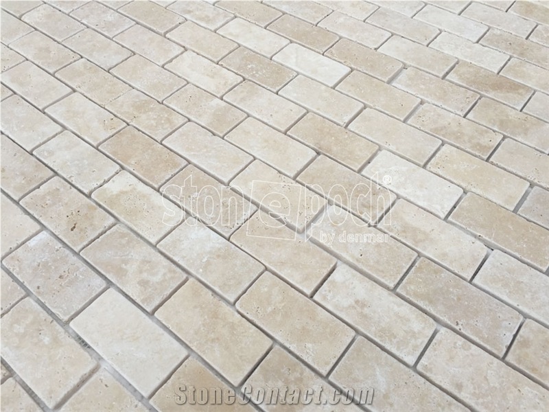 2"X4" Brick Classic Travertine Tumbled Mosaic