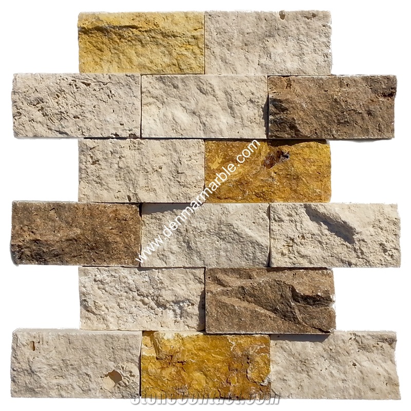 2"X4" Brick Mix Travertine Split Face Mosaic