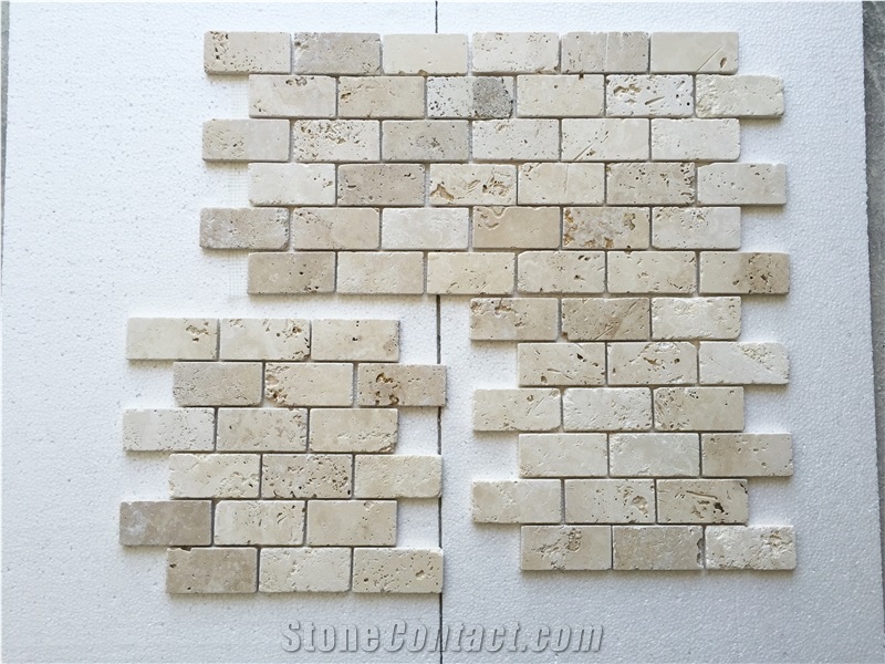 2"X4" Classic Light Travertine Tumbled Mosaic