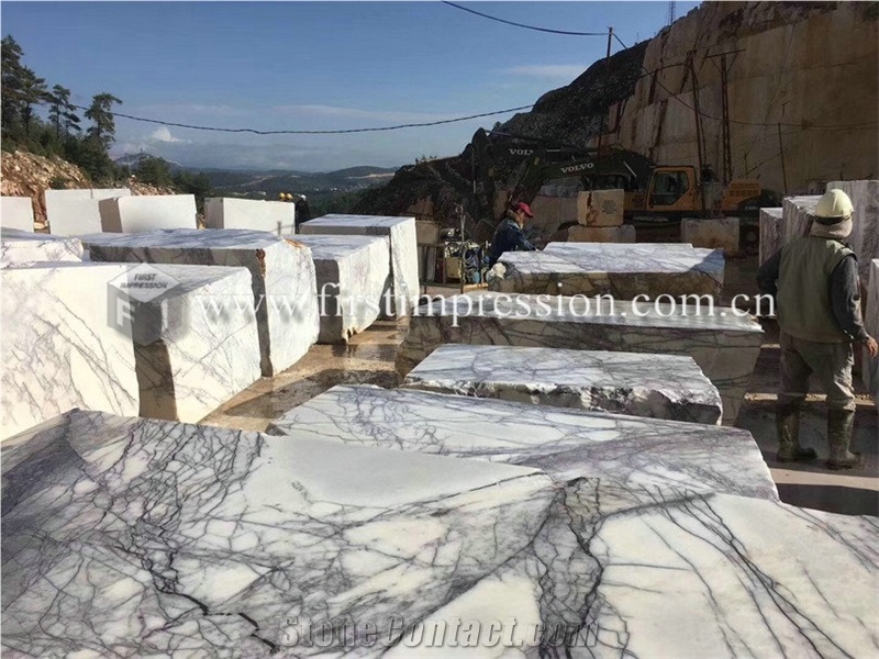 Milas Lilac White Marble Stone Blocks