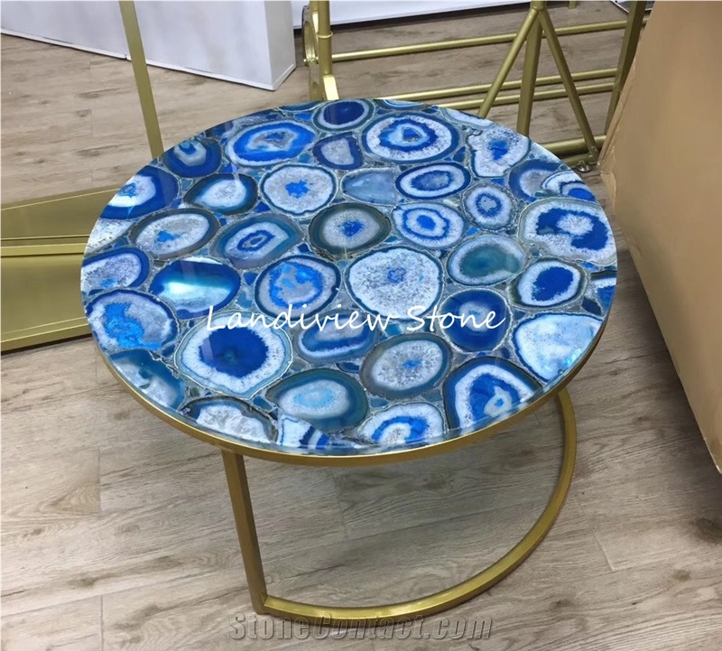 Luxury Gemstone Blue Agate Slab for Countertop