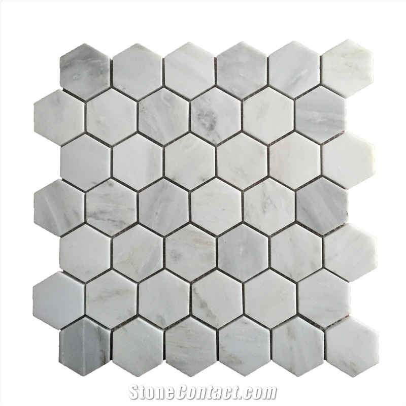 Hexagon Carrara White Marble Mosaic Tiles