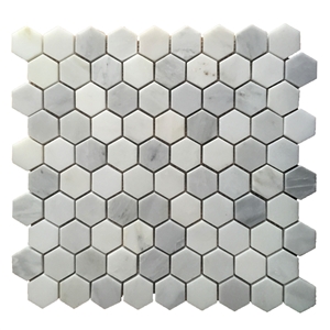 Hexagon Carrara White Marble Mosaic Tiles
