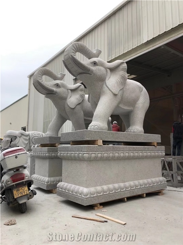 G603 Grey Granite Big Wild Elephant Sculpture
