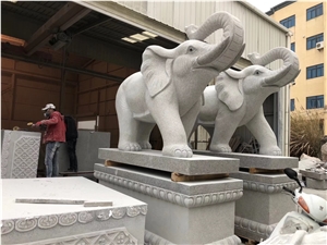 G603 Grey Granite Big Wild Elephant Sculpture