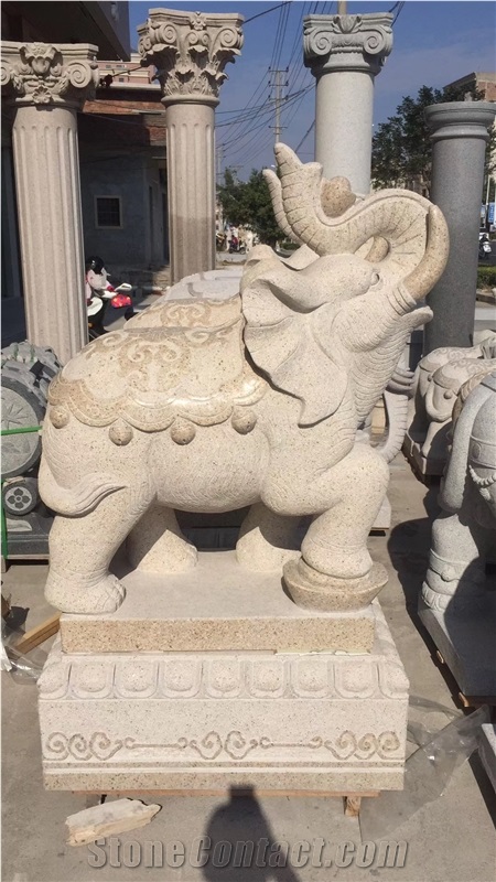 G682 Yellow Granite Animal Garden Elephant Statue