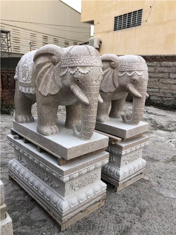 Granite Elephant Garden Carved Scultpure Statue