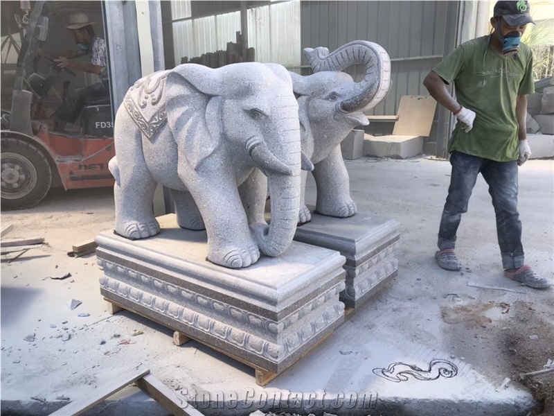 Grey Granite Elephant Garden Outdoor Stone Statue