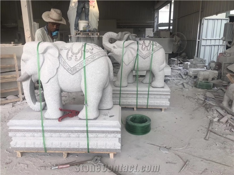 Grey Granite Elephant Garden Outdoor Stone Statue