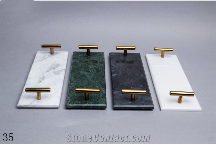 Marble Metal Handle Tray Single Rod Jewelry Box