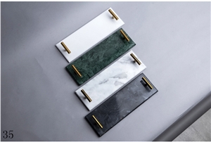 Marble Metal Handle Tray Single Rod Jewelry Box
