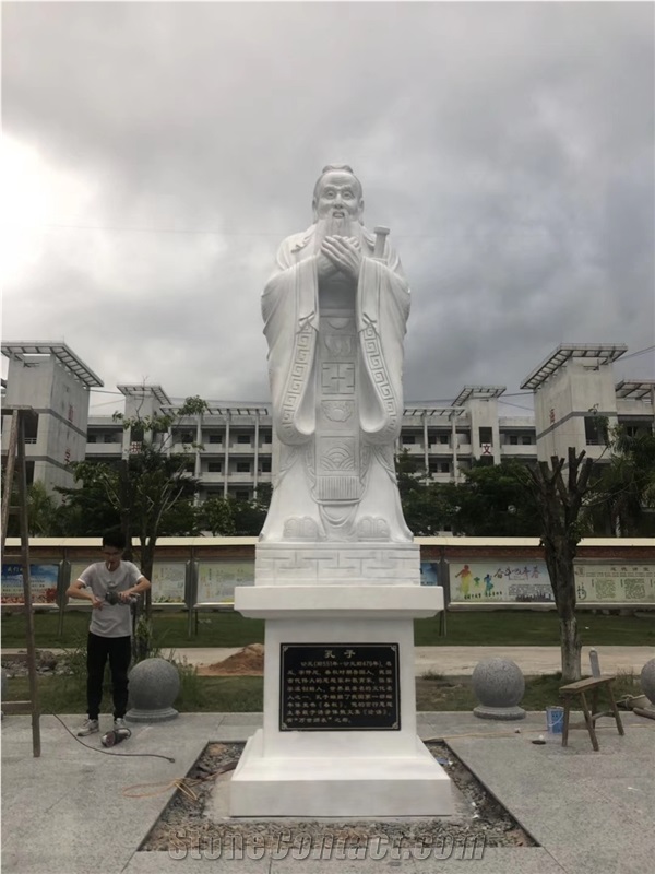White Marble Carved Confucius Statue