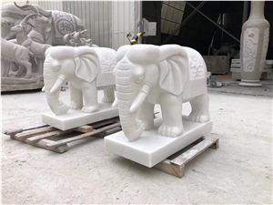 White Marble Elephant Animal Statue Sculptures