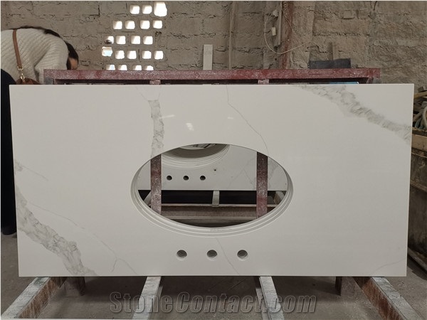 Calacatta White Quartz Stone Bathroom Counter Top