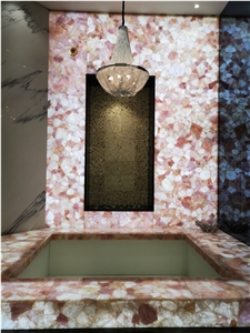Polishde Man-Made Pink Quartzite Bathroom Slabs
