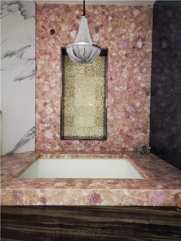 Polishde Man-Made Pink Quartzite Bathroom Slabs