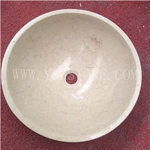 Beige Marble/Polished Round Wash Basin Of Bathroom