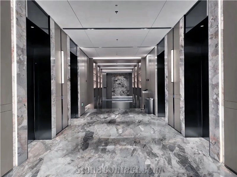 Fossil Grey Marble Floor Design White Granite