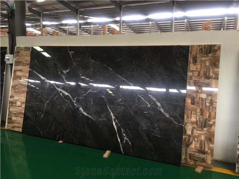 Black Marble Look,Nano Crystallized Glass Slab