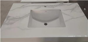 Calacatta Printing Nano Crystalline Stone Vanity Top with Sinks