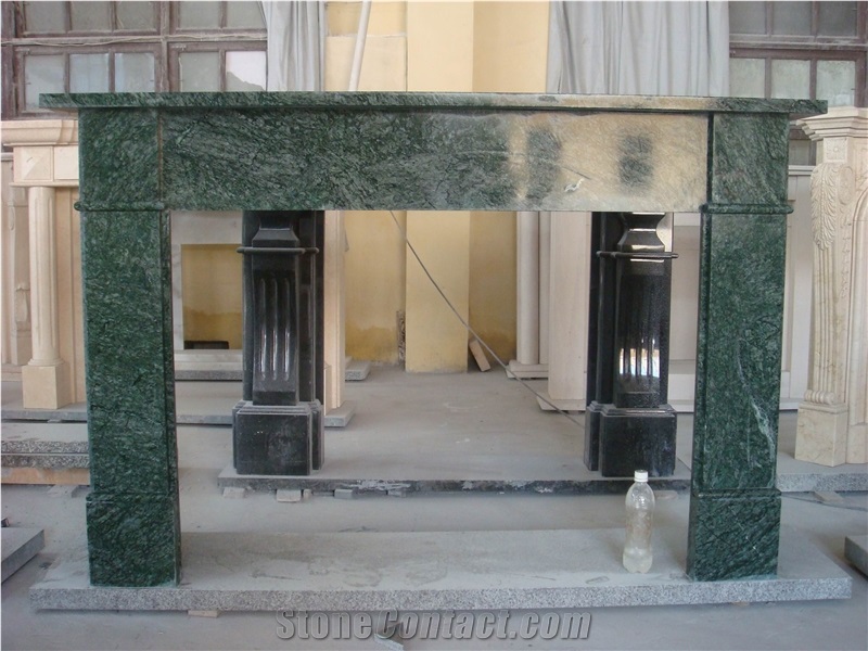 Verde Alpi Marble Fireplace, Green Marble