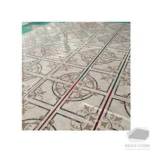 Beige Red Black Marble Waterjet Medallion Tiles