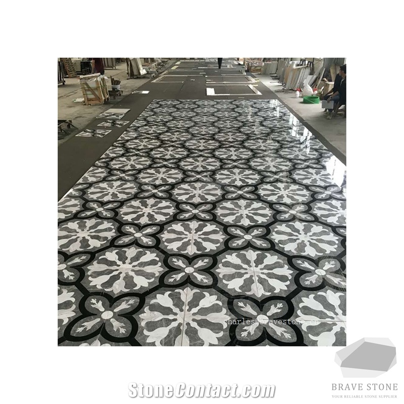 Black White Pattern Marble Waterjet Medallion Tile