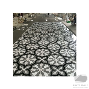 Black White Pattern Marble Waterjet Medallion Tile