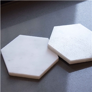 Hexagon Cararra White Marble Coasters