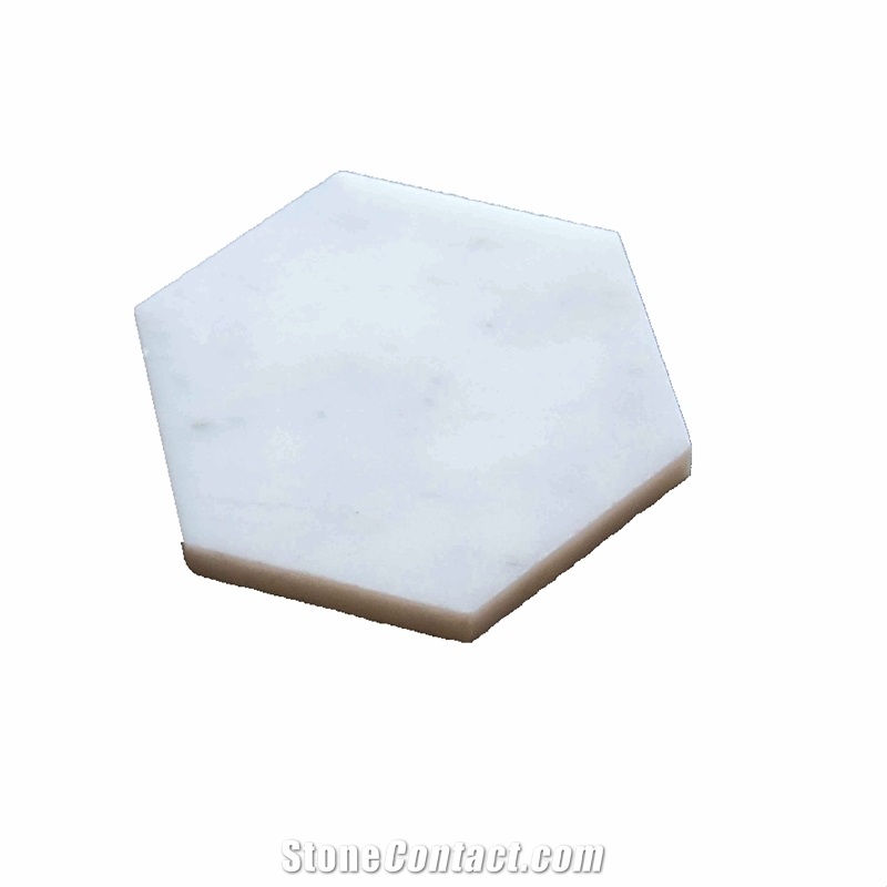 Hexagon Cararra White Marble Coasters