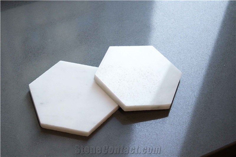Hexagon Cararra White Marble Coasters