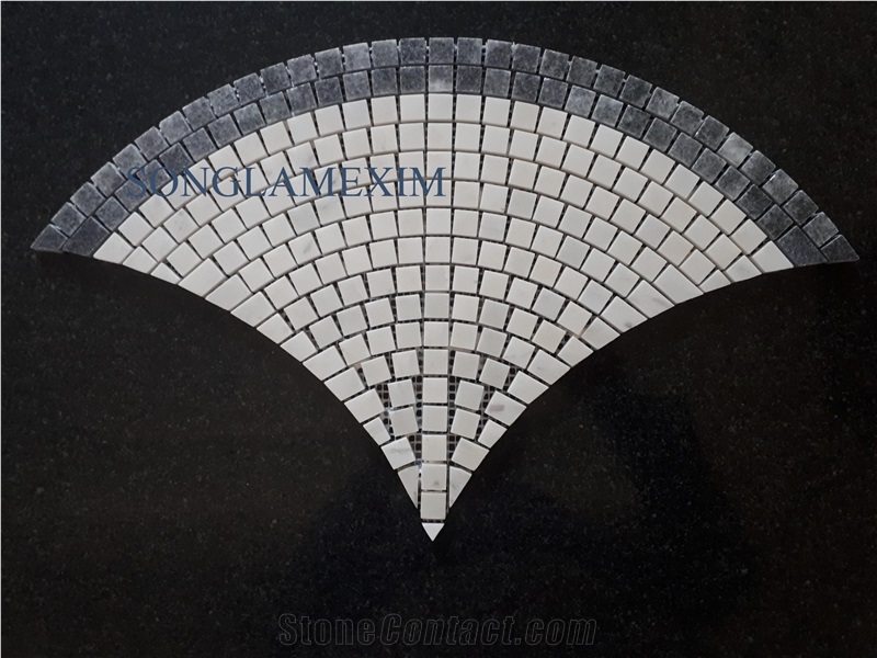Grey and White Marble Paper Fan Shaped Mosaics