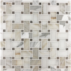 Calacatta Gold Marble, Goletta Grey Marble Basketweave Mosaic