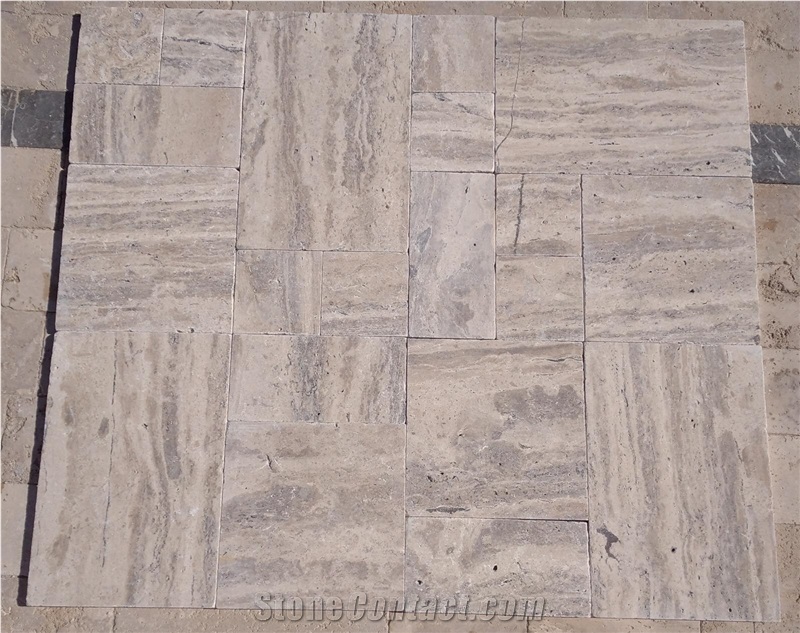Roman Travertine Striato Light, Light Silver Travertine Blocks