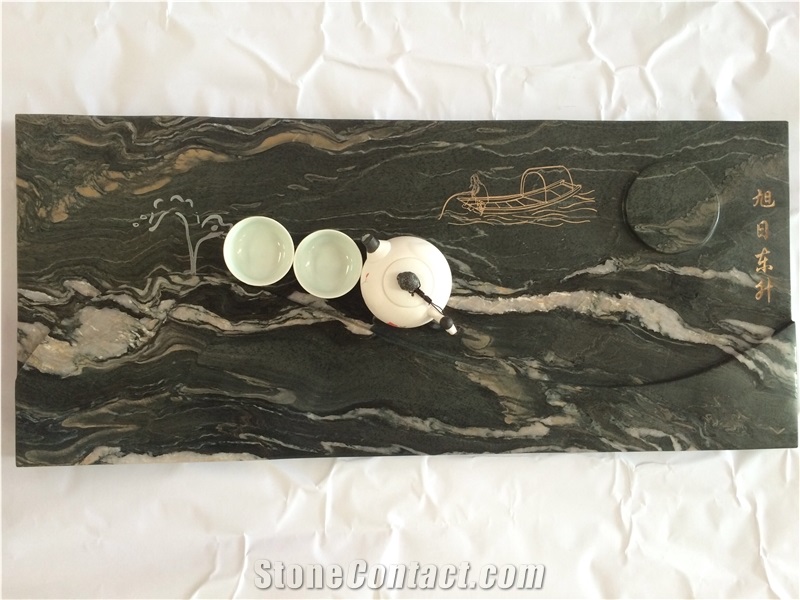 Eco-Friendly Green Jade Marble Tea Tray
