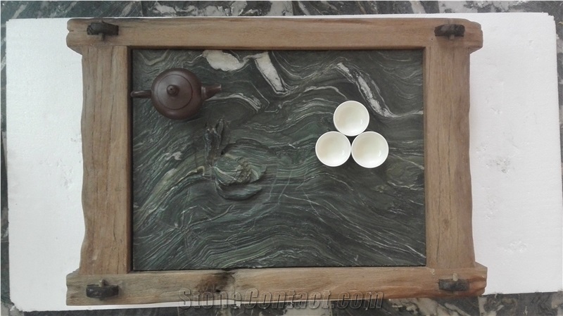 Eco-Friendly Green Jade Marble Tea Tray