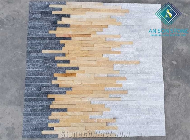 Black Mixed White and Yellow Marble Ledge Stone Wall Panel