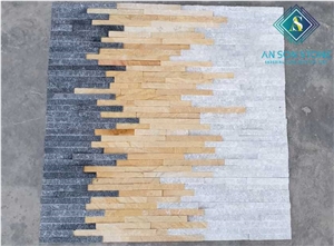 Black Mixed White and Yellow Marble Ledge Stone Wall Panel
