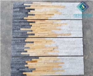 Black Mixed White and Yellow Marble Ledge Stone Wall Panel