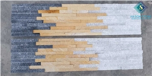Black Mixed White and Yellow Marble Ledge Stone Wall Panel