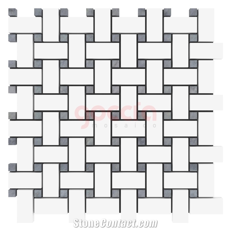 Basketweave Bianco Dolomite & Ocean Grey