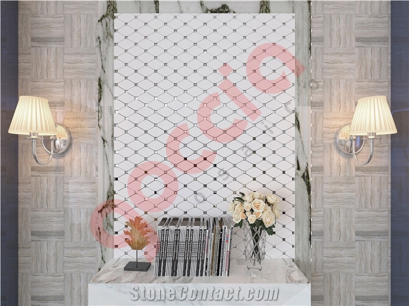 Boluche Mosaic Bianco Dolomite & Glass Mosaic
