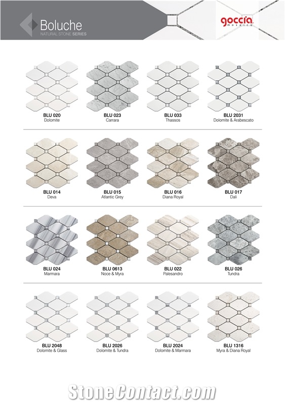Boluche Mosaic Bianco Dolomite & Glass Mosaic