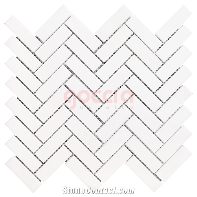 Herringbone 1x3 Mosaic Bianco Dolomite Marble