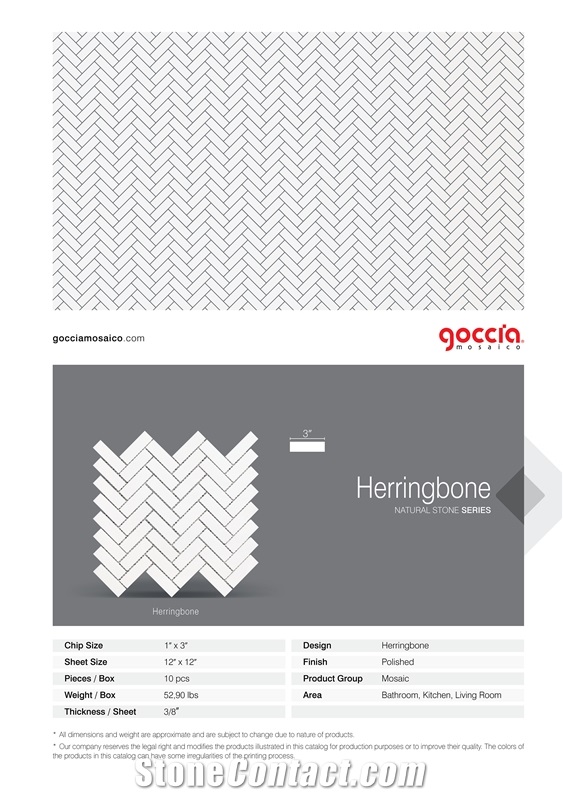Herringbone 1x3 Mosaic Thassos Marble