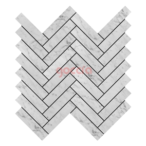 Herringbone 1x4 " Mosaic Bianco Carrara Marble