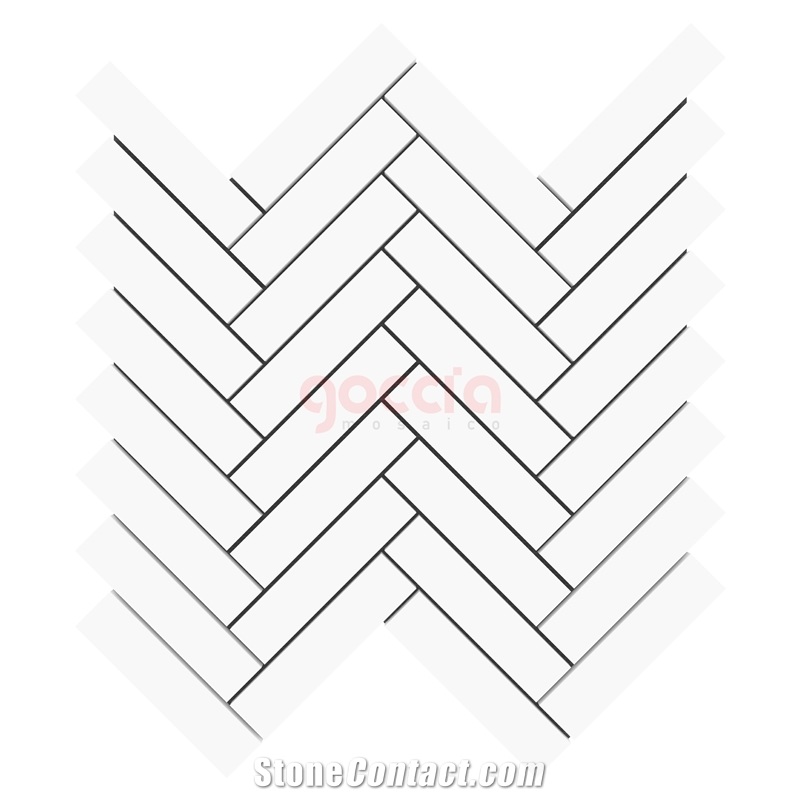 Herringbone 1x4 Mosaic Bianco Dolomite Marble
