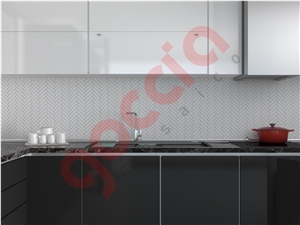 Herringbone 1x4 Mosaic Bianco Dolomite Marble